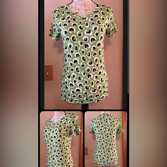 Jones New York Signature Green/White/Blue Abstract Dots Short Sleeve Top - PS - Picture 1 of 7